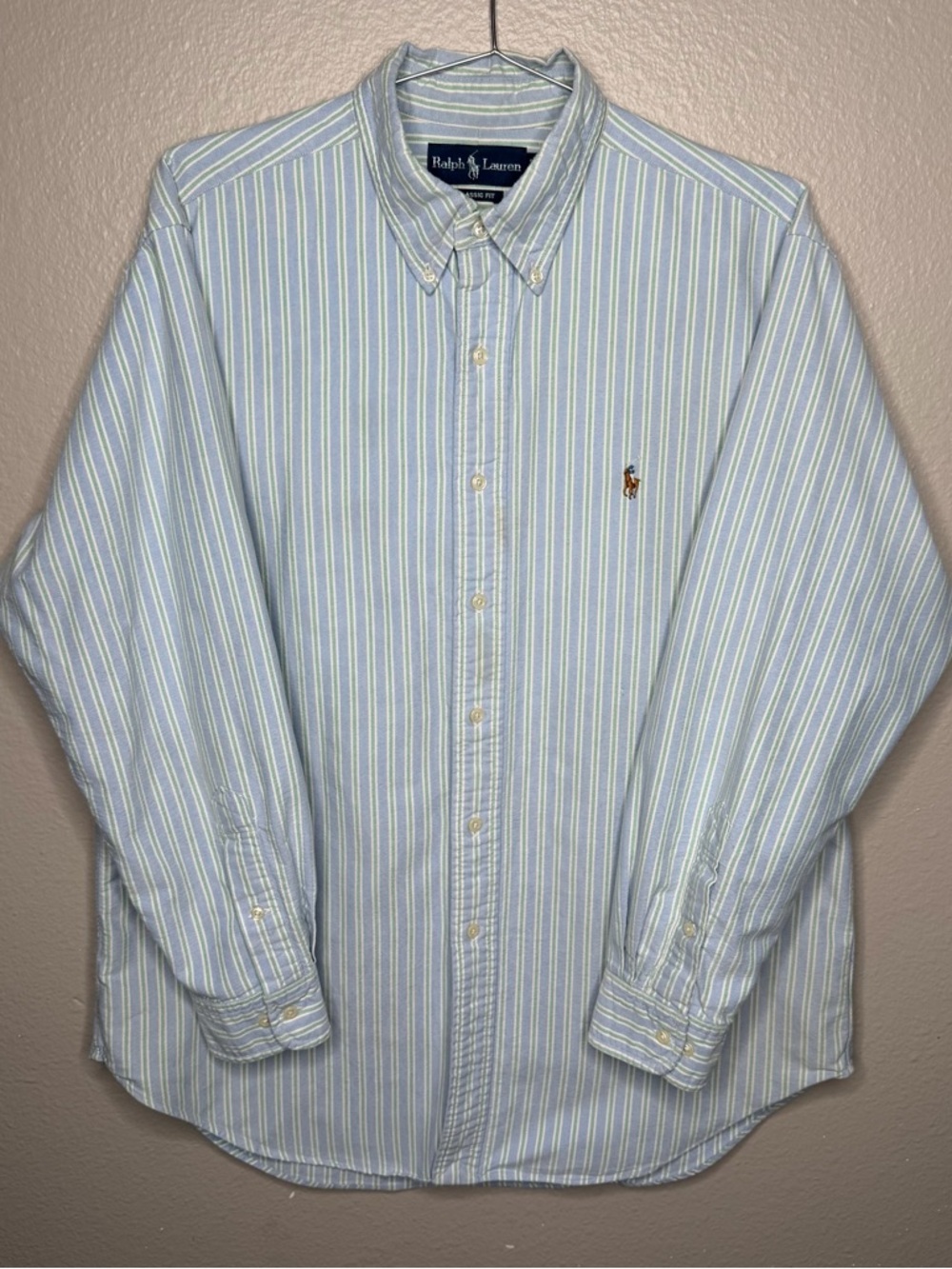 Ralph Lauren Light Blue, White & Pale Yellow Striped Button-Down Shirt Men’s L